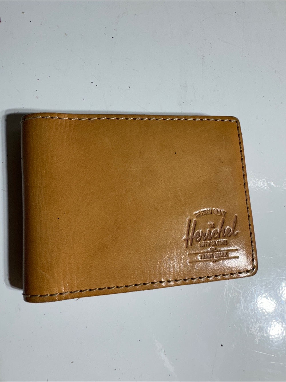 Herschel Supply Company Tan Leather Bifold Wallet with Embossed Logo
